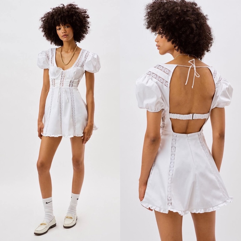 For Love & Lemons Maura Cotton Poplin Mini Dress Size Small White NEW with tags
